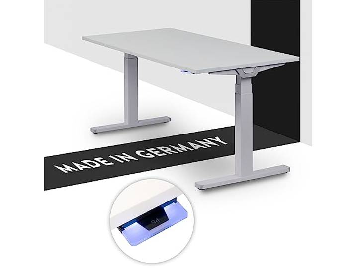 boho office® Premium Line Schreibitsch elektisch höhenverstellbar Premium Line - Tischgestell Silber, Tischplatte 180x80 Lichtgrau - Made in Germany, Kollisionsschutz, 2 laufruhige Motoren