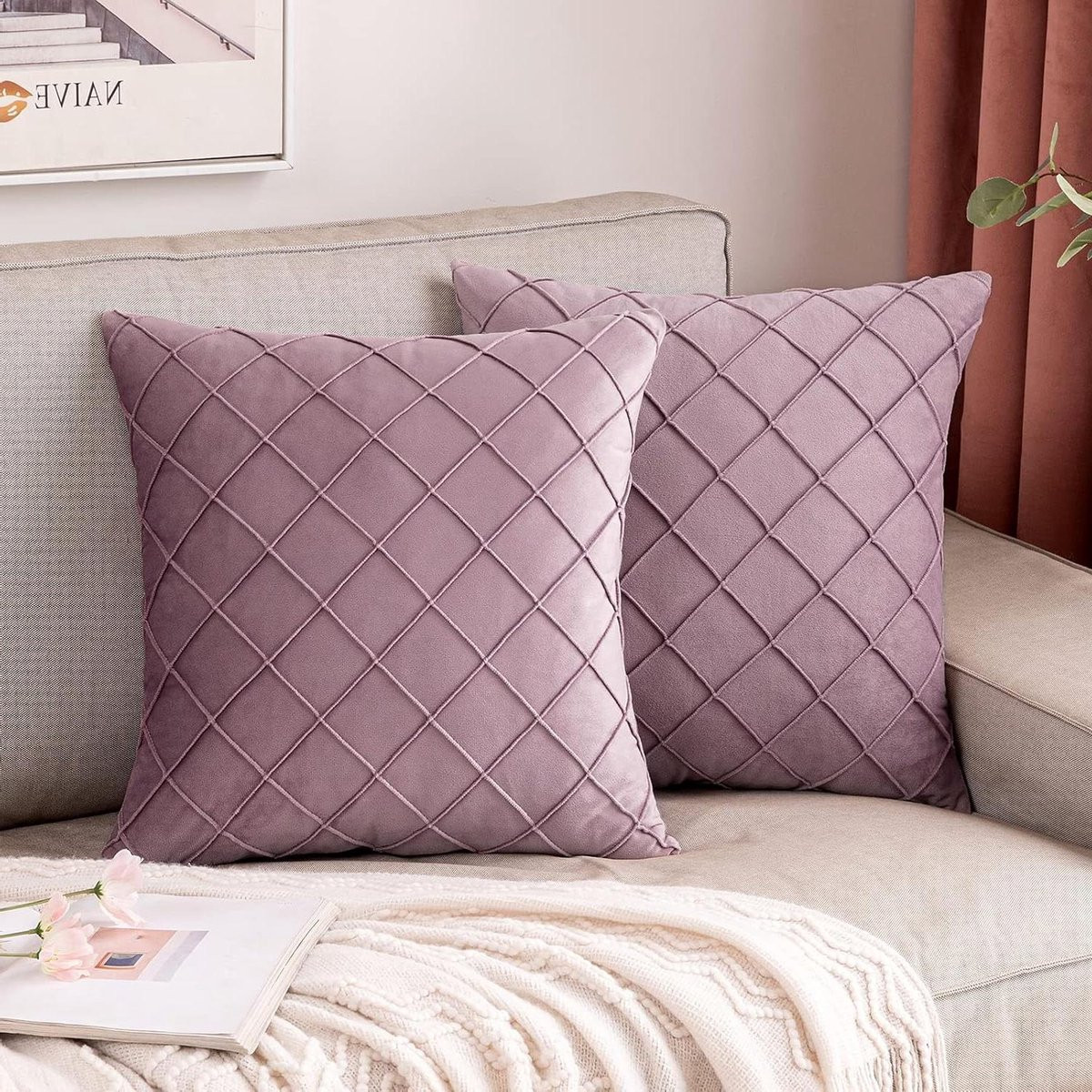 Paarse fluwelen kussenhoes met uniek draadpatroon - 40 x 40 cm