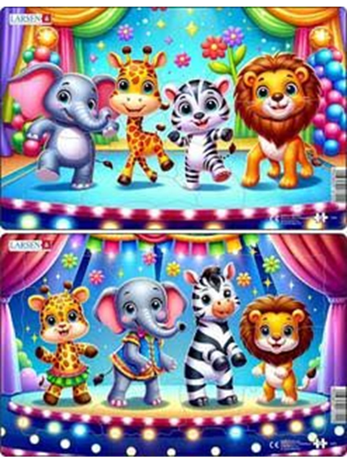 Larsen Puzzles Jigsaw puzzle: Cute animals dancing on stage - 13 pieces Midi (28.5 cm x 18.3 cm) 2 assorted designs 2D Puzzles