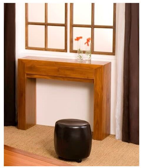 MACABANE Console moderne 2 tiroirs en teck Marron 90x75x30cm
