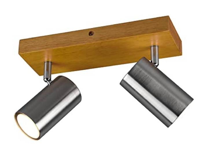 Trio Leuchten Spotbalken Marley 812400207, Metall Nickel matt, Holz, exklusiv 2x GU10
