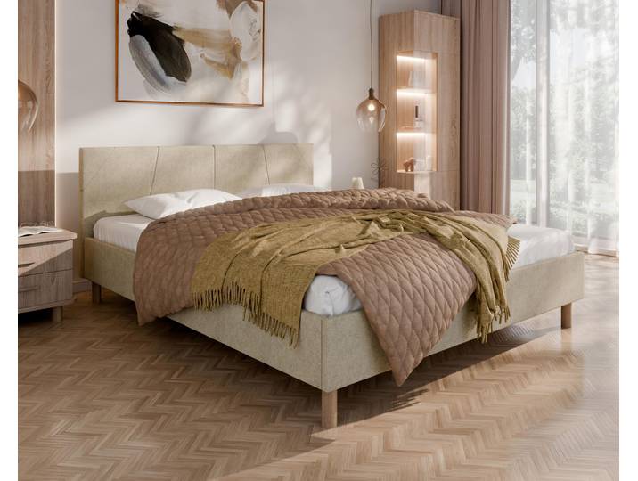 ALMORE Polsterbett – minimalistisches Design, Holzbett auf Füßen Taschenfederkernmatratze