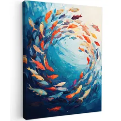 LEINWANDBILD Meer - Fische - Bunt - Dynamisch Wandbild Wohnzimmer 60x80 cm