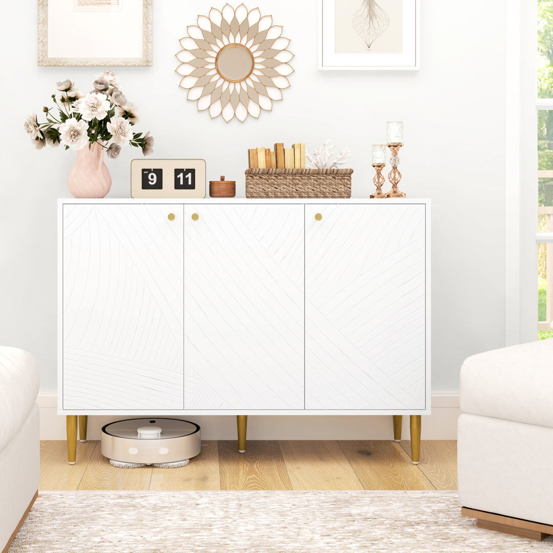 Fairmont Park HOMCOM Sideboard with Adjustable Shelves and Carved Line Doors, White White 77cm H X 107cm W X 35cm D