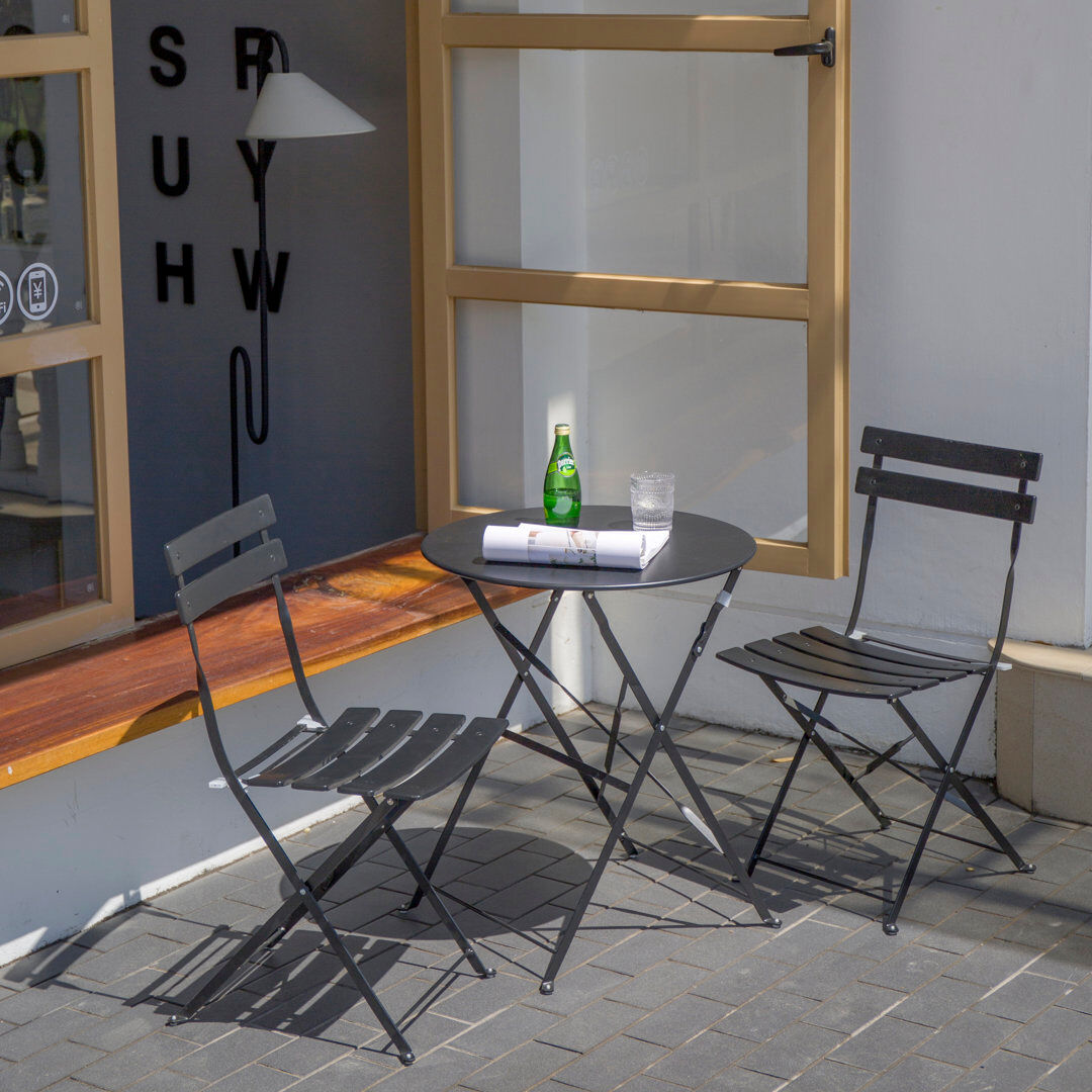Blue Elephant 2 - Person Steel Patio Dining Set Round Table Black 2