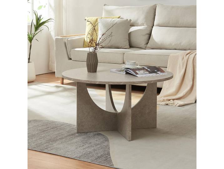 Table basse 'Rindal' ronde 80 x 42 cm aspect béton\, clair