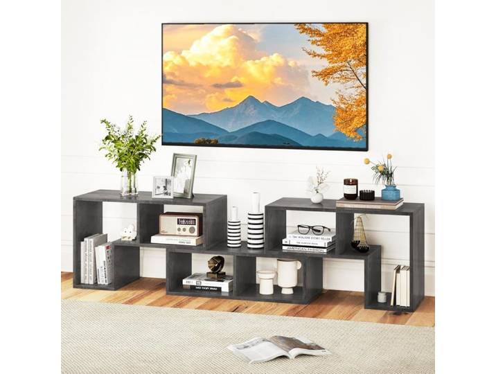 GIANTEX Meuble TV Modulaire en 3 Pcs Combiné Libre 6 Compartiments pour TV à 65  134-180x30x43cm pour salon chambre Gris