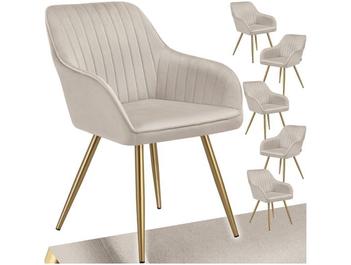 Stuhl Marilyn, Samtoptik, gesteppt - taupe/gold, 6er Set