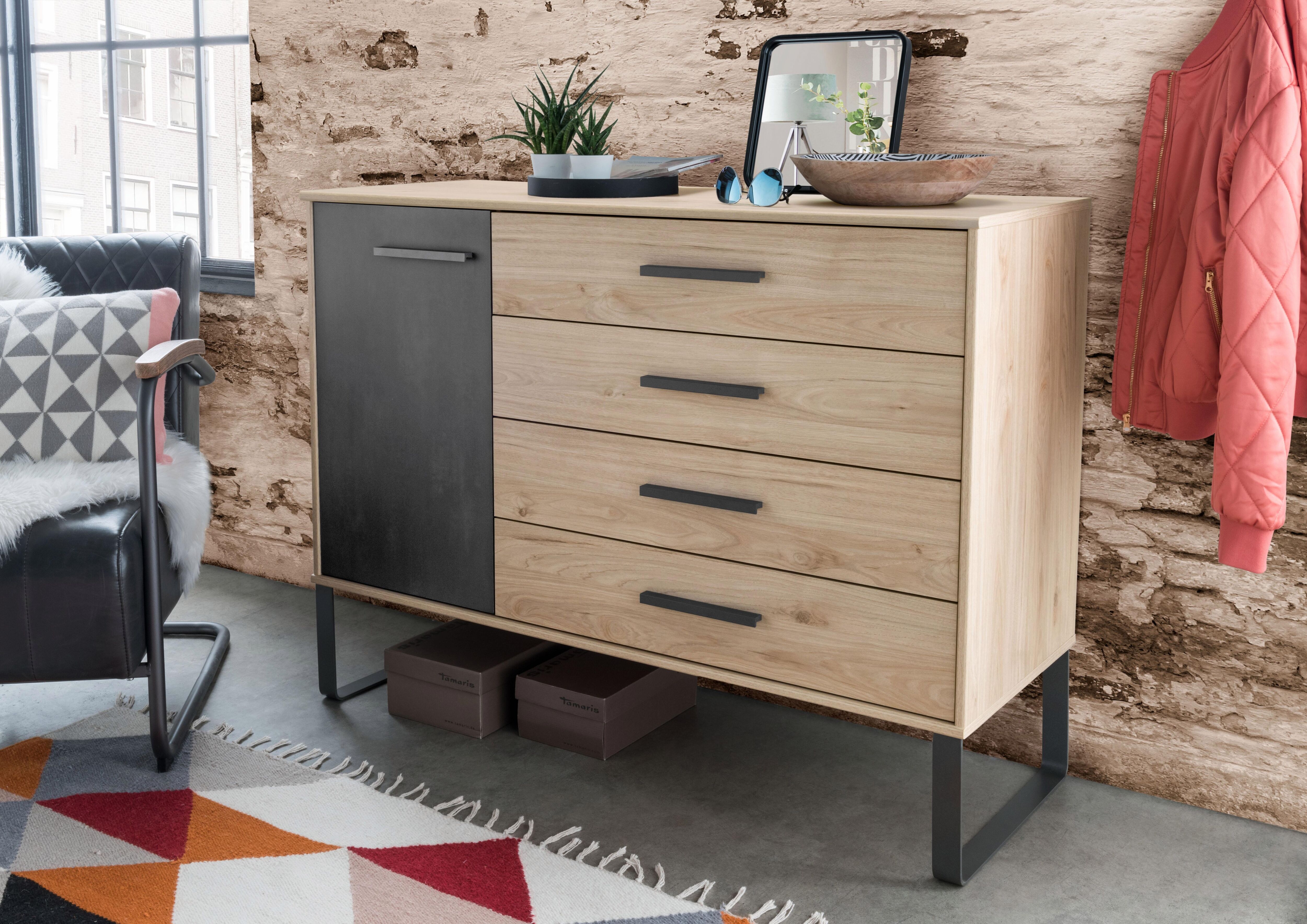 Kombikommode WIEMANN "Brüssel", beige (steineiche nachbildung, schiefer nachbildung), B:120cm H:89cm T:43cm, Sideboards, Kombikommode, vormontiert steineiche nachbildung, schiefer nachbildung B/H/T: 120cm x 89cm x 43cm