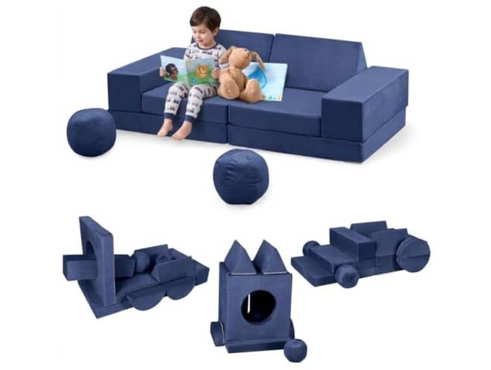 WEJIUAFB Modulares 12-teiliges Spielsofa, waschbare Suede-Bezüge Plüsch Polyester-Suede, hochelastischer Schaumstoff. 12 Module mit Tunnelöffnung, kreativitäts- und motorikfördernd
