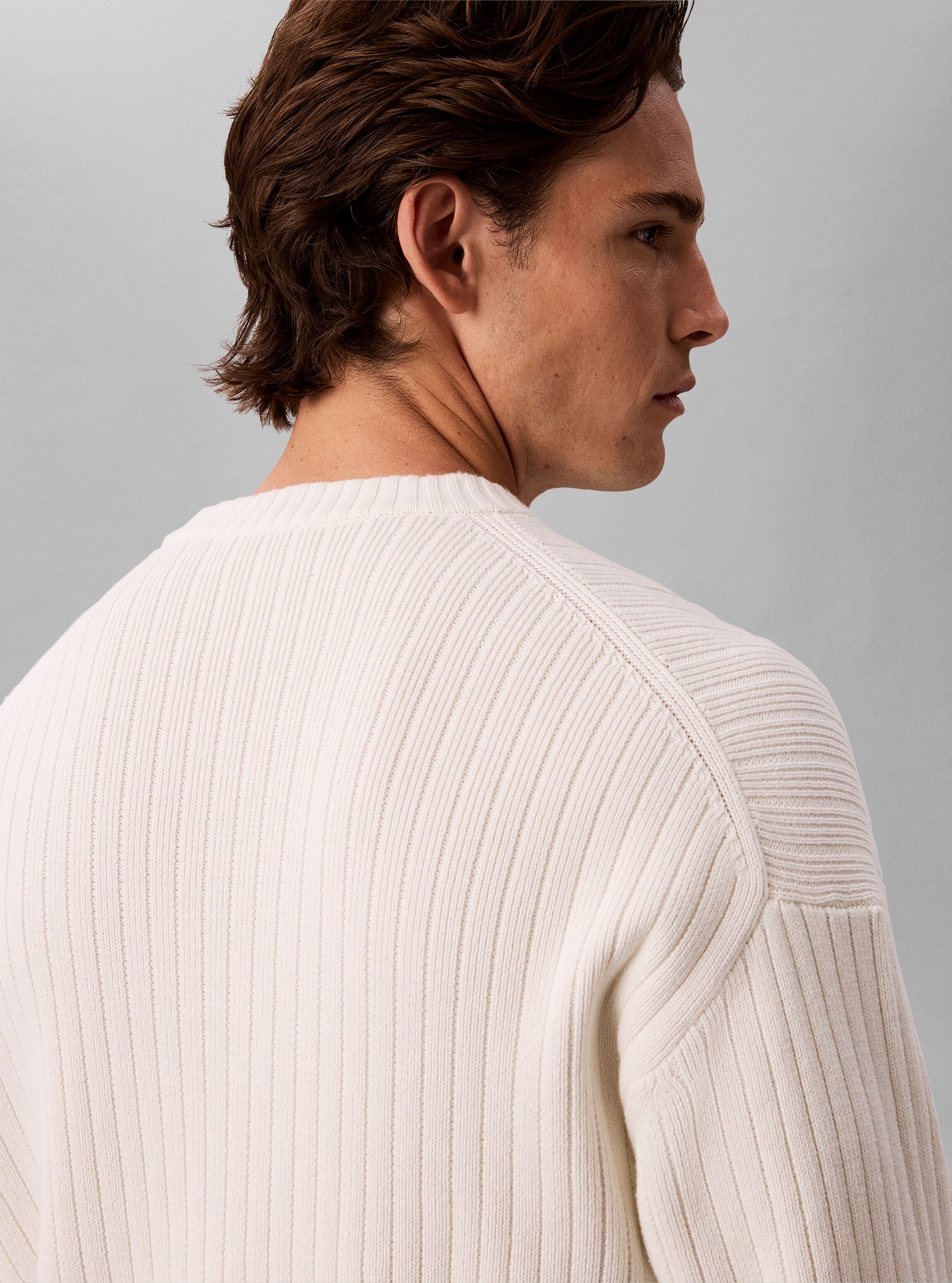 Strickpullover CALVIN KLEIN, Herren, Gr. M, weiss (tofu), Rippstrick, Obermaterial: 100% Baumwolle, unifarben, regular fit normal, Rundhals, Bündchen, Pullover Strickpullover, Rippstrick, Regular Fit, Logo-Stickerei tofu M