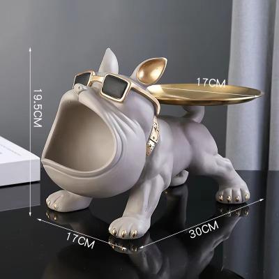 Inspired Finds 11.8in Bulldog Storage Statue Resin Dog Figurine With Tray For Home Decor white