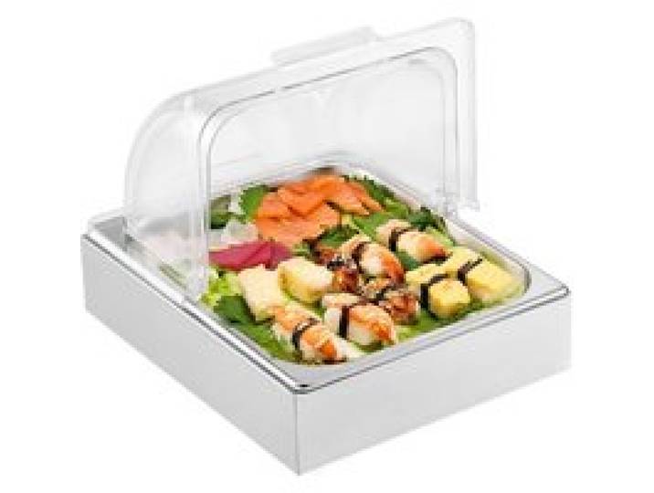 VEVOR Servierbehälter Buffet-Behälter Gastronormbehälter aus Edelstahl (1 Behälter), Präsentationsständer Serviertablett mit transparentem Deckel & 3 Eiswürfelschalen für Restaurant Küche