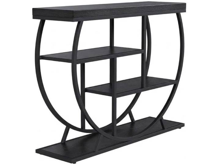Table Console 99cm Console Meuble Console industrielle rustique noire à 4 niveaux pour entrée couloir et derrière canapé