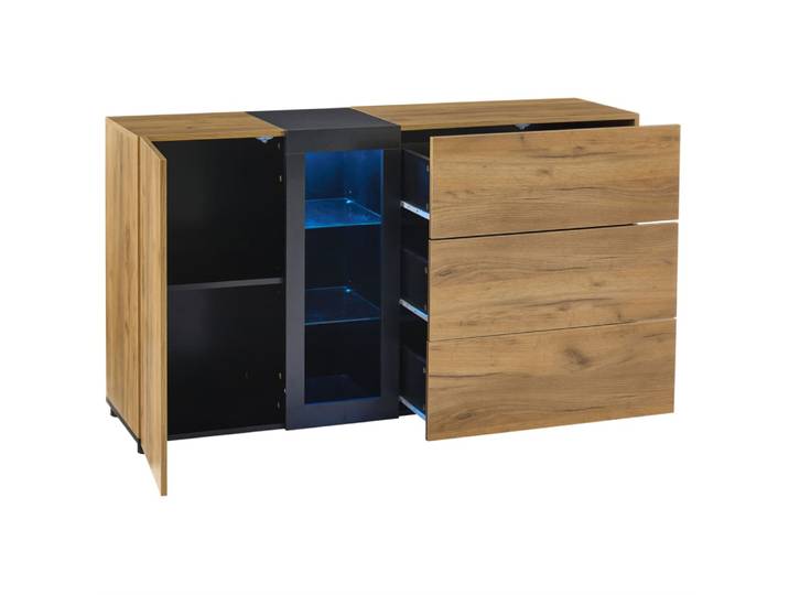 Buffet en panneaux de particules avec led noir et marron 140x40x80 cm