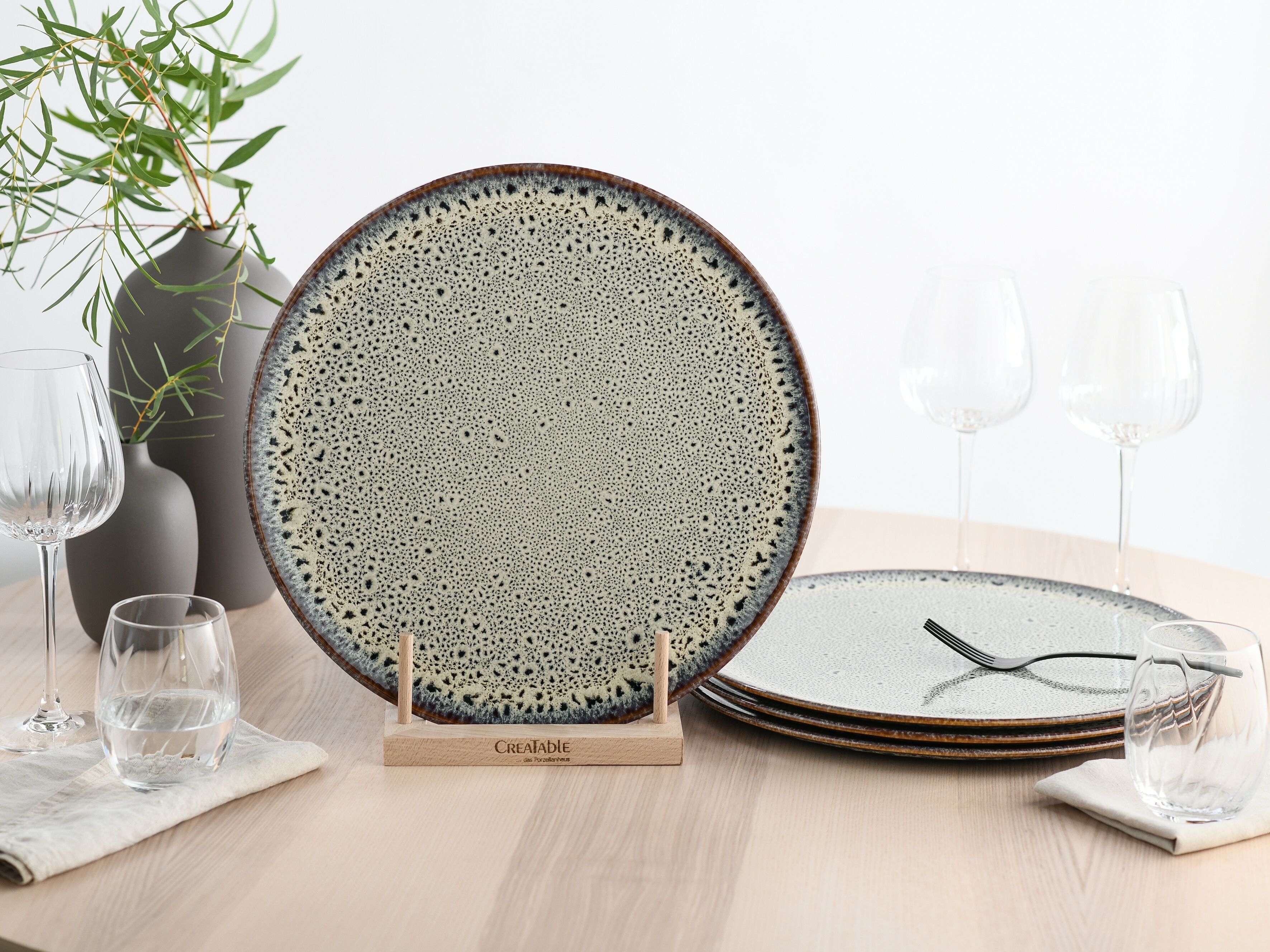 Pizzateller CREATABLE "Allegra Magic, Teller-Set für Pizza, 4-tlg.", magic sand, Steinzeug, Speiseteller, Pizzateller, Moderne Coupeform, Reaktivglasur