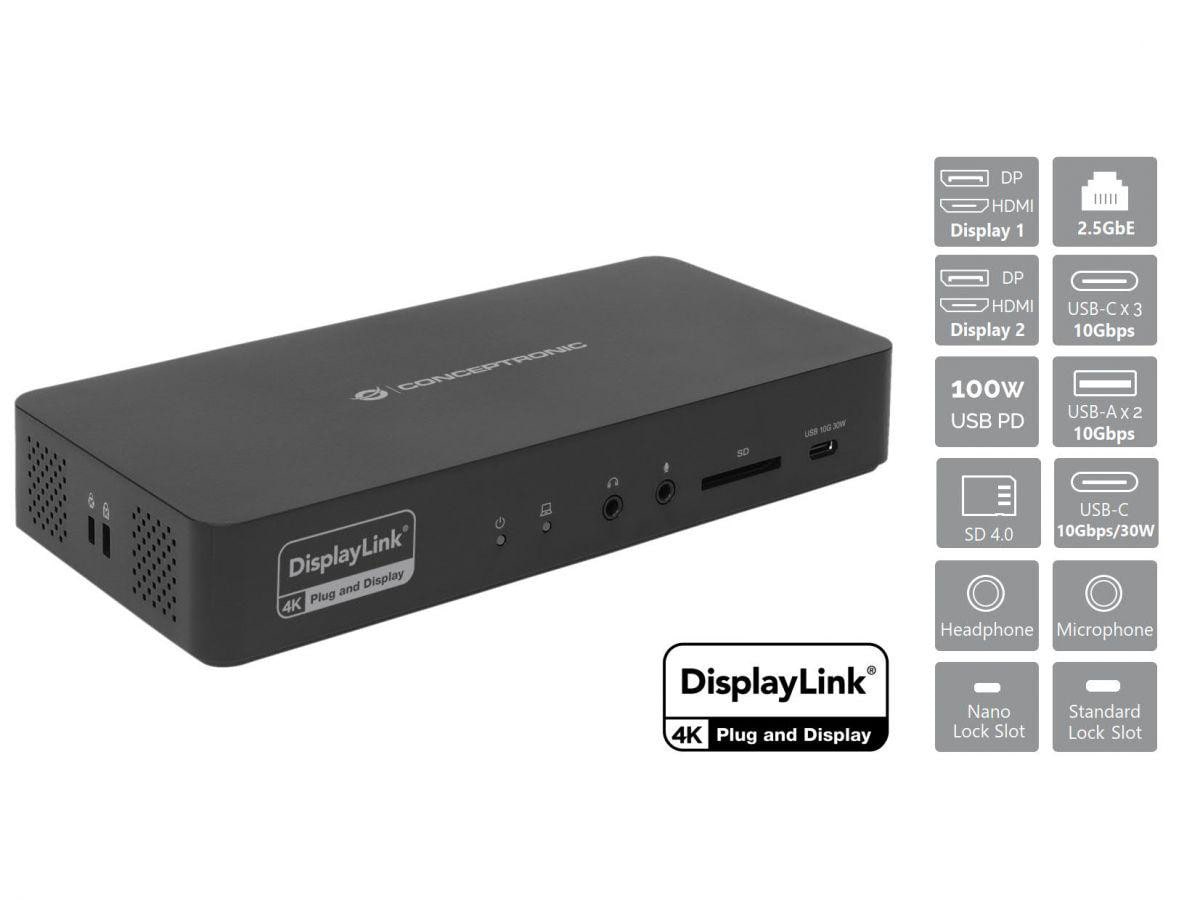 Conceptronic DONN31B 17-in-1 DisplayLink Dockingstation USB 3.2 Gen 2