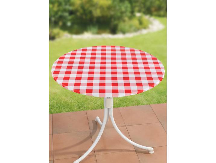 Spann-Tischdecke mit rustikalem Karo-Dessin, Rot-Weiss, Größe 150 (ø 70– 86 cm)