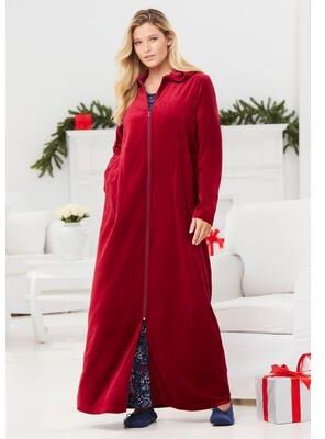 Plus Size Women's Dreams & Co® Hooded Velour Robe by Dreams & Co. in Pomegranate (Size 1X)