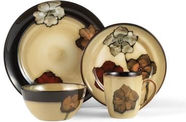 Pfaltzgraff Painted Poppies 16-Piece Dinnerware Set, Service for 4