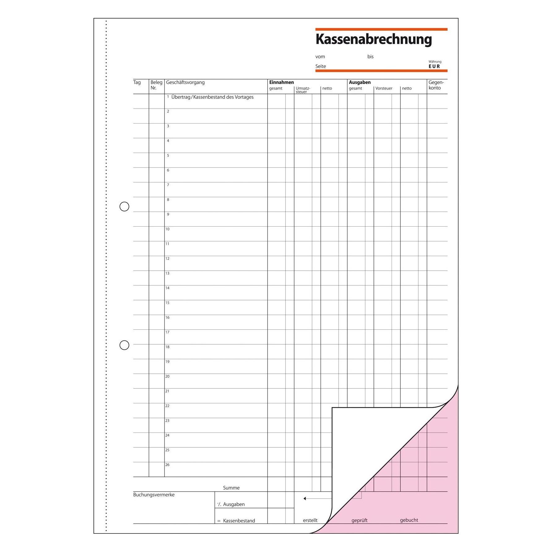 Sigel Kassenabrechnung Formular Papierformat: DIN A4 selbstdurchschreibend: Nein (KG425)