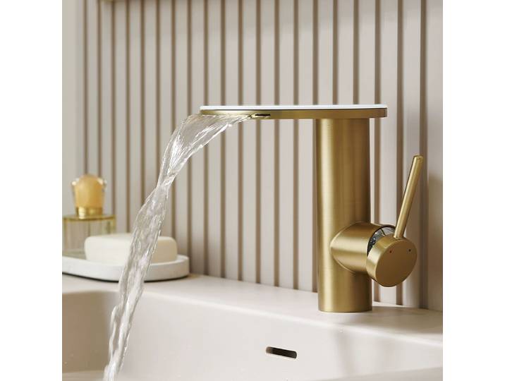Robinet de lavabo chaud et froid, salle de bains, cascade mitigeur d'évier en laiton blanc rose, levier unique, grande plaque, robinet de lavabo