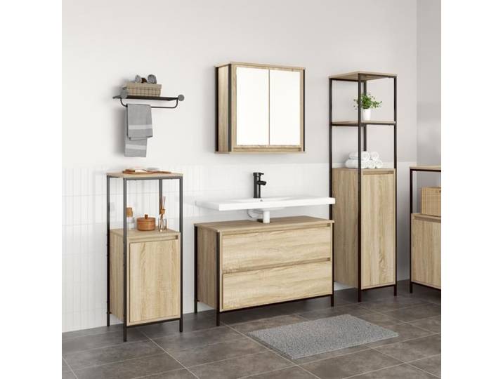 CLARENCE@ Ensemble de Meubles de salle de bain - mobilier de bains -s 3 pièces en bois d'ingénierie chêne Sonoma EU1741