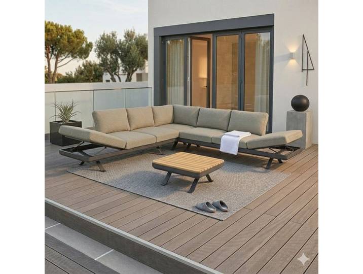 Zebra Sky Ecklounge verstellbar inkl. Loungetisch Aluminium/Sunproof Dunkelgrau