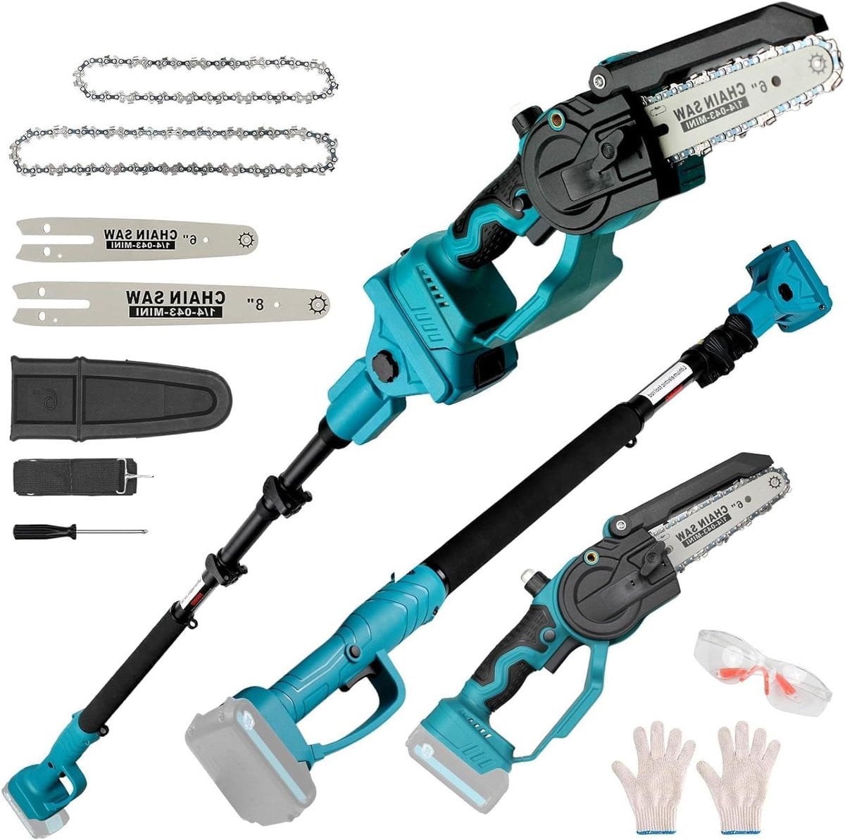 Snoerloze Mini Kettingzaag voor Tuinonderhoud en Snoeien - 2-in-1 Functionaliteit - Zwart - 128 cm lengte