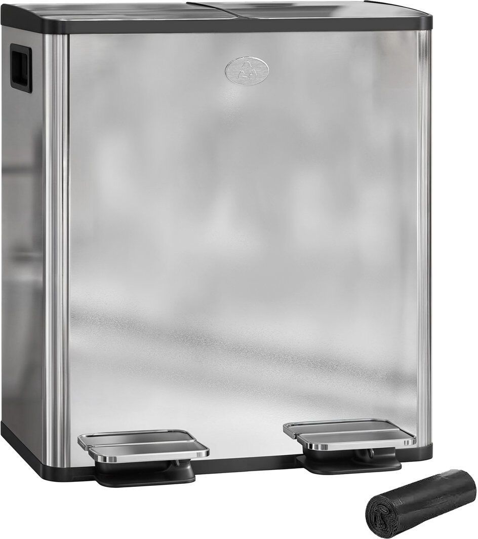 HOMCOM 2 x 20L Dual Rubbish Bin Pedal Bin for Recycling and Waste, Gold Tone Gold