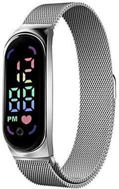 Combo Retail Shop Women's Digital LED Touch Watch With Magnetic Strap And Daily Waterproof Design silver