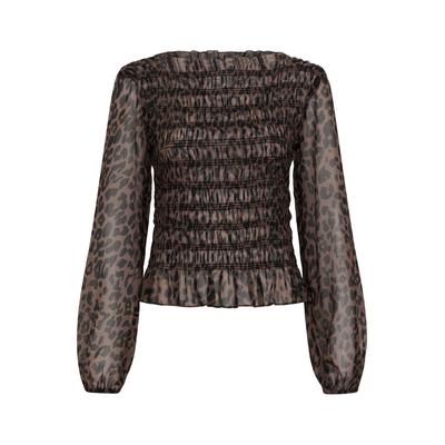 Langarmbluse SAINT TROPEZ "Saint Tropez Bluse langarm TavaSZ", Damen, Gr. L, braun (chocolate braun leopard), Blusen