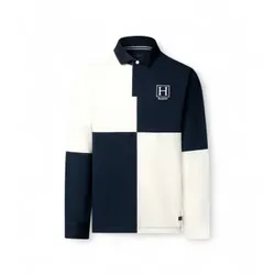 Hackett London für Herren. HM5700022 Polo rugby Quad marineblau (M), Lässig, Baumwolle, Langarm