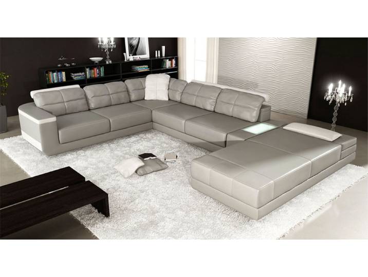 Xlmoebel Wohnlandschaft Graue Ledercouch in U-Form mit elegantem Design, Wohnlandschaft, Hergestellt in Europa