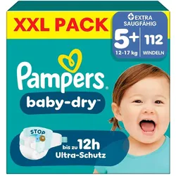 Pampers Baby Dry Gr. 5+ Junior Plus 12-17kg Windeln XXL Pack 112 Stück (Gr. 5+, 112 Stk.)