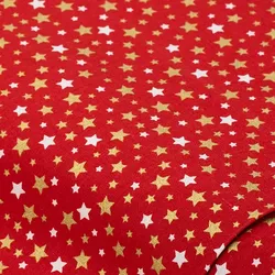 Baumwollstoff Sterne "Mona", rot/gold