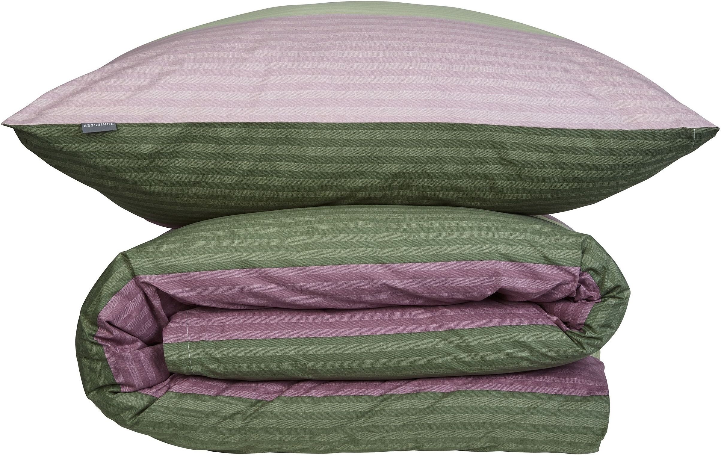 Wendebettwäsche SCHIESSER "Vendi aus weicher Baumwolle mit lebhaften Streifen", grün, B/L: 135cm x 200cm, 1 Stk., 1 Stk., Renforcé, B/L: 80cm x 80cm, 2 Stk., Renforcé, Obermaterial: 100% Baumwolle, Bettwäsche, Wendebettwäsche, OEKO-TEX MADE IN GREEN grün 