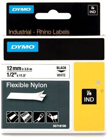 Dymo RHINO 18488 (S0718100) fita nylon flexível 12mm preto sobre branco (3,5M)