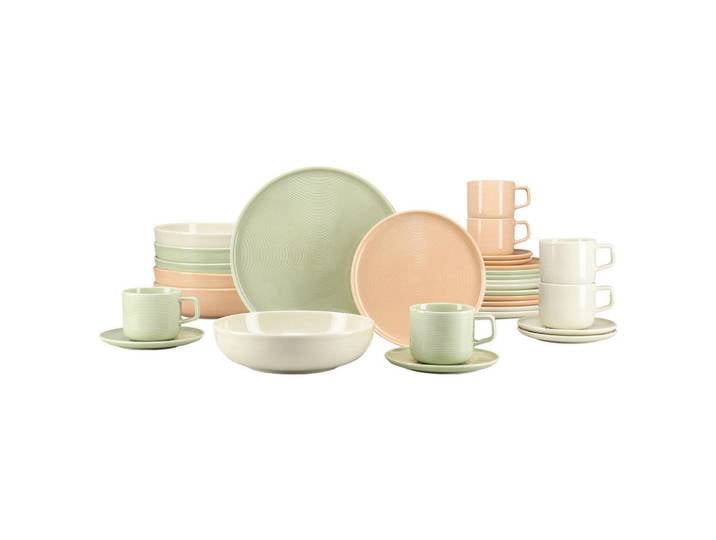 Creatable Kombiservice Session Romance, Creme, Salbeigrün, Lachs, Keramik, 30-teilig, 250 ml,250 ml,900 ml, stapelbar, Essen & Trinken, Geschirr, Geschirr-Sets, Kombiservice