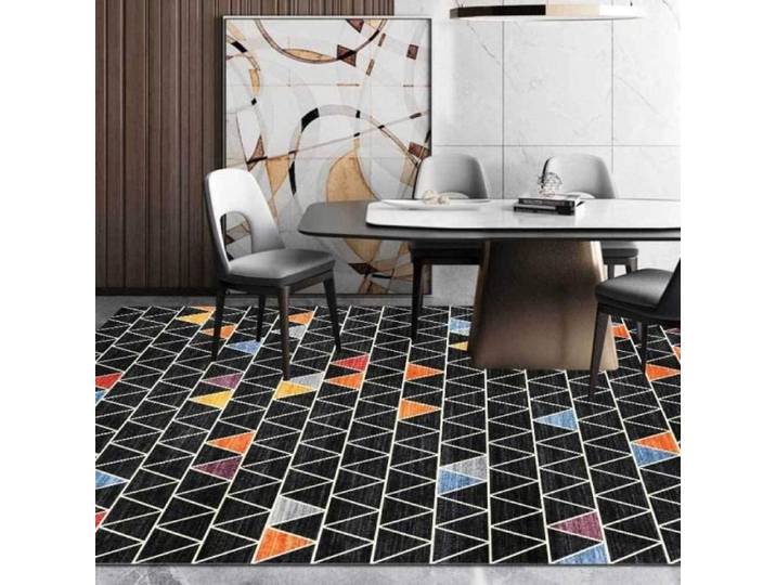 Tapis Salon Moderne Décoration Maison Triangle Couleur Noire Antidérapant Intérieur 100x150cm
