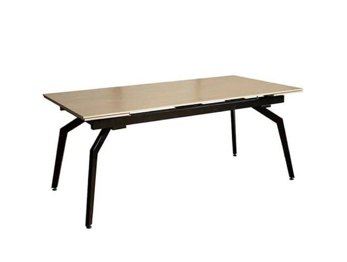 DRW Rechteckiger ausziehbarer Tisch aus Melamin, Marmoreffekt, Travertin und Metall, Schwarz und Beige, 76 x 240 x 90 cm