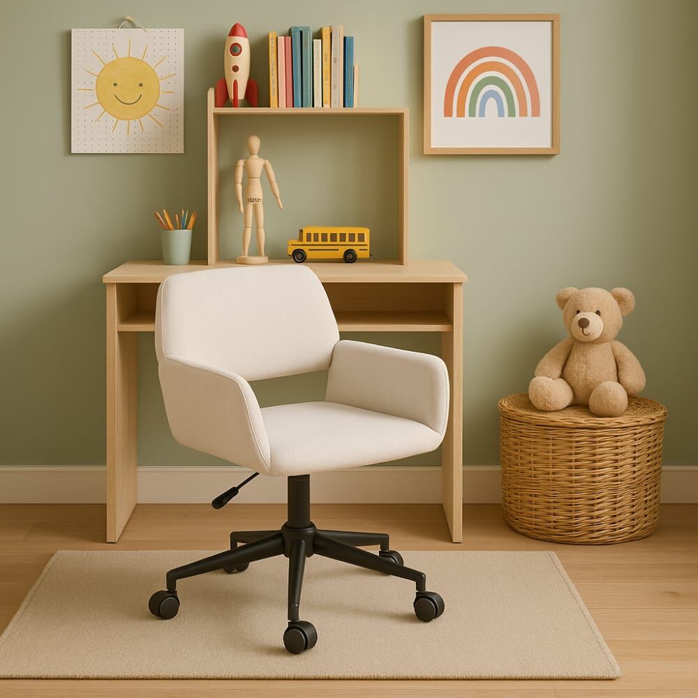 Urban Meuble Chaise de bureau enfant ergonomique à roulettes Beige 57x85x58cm