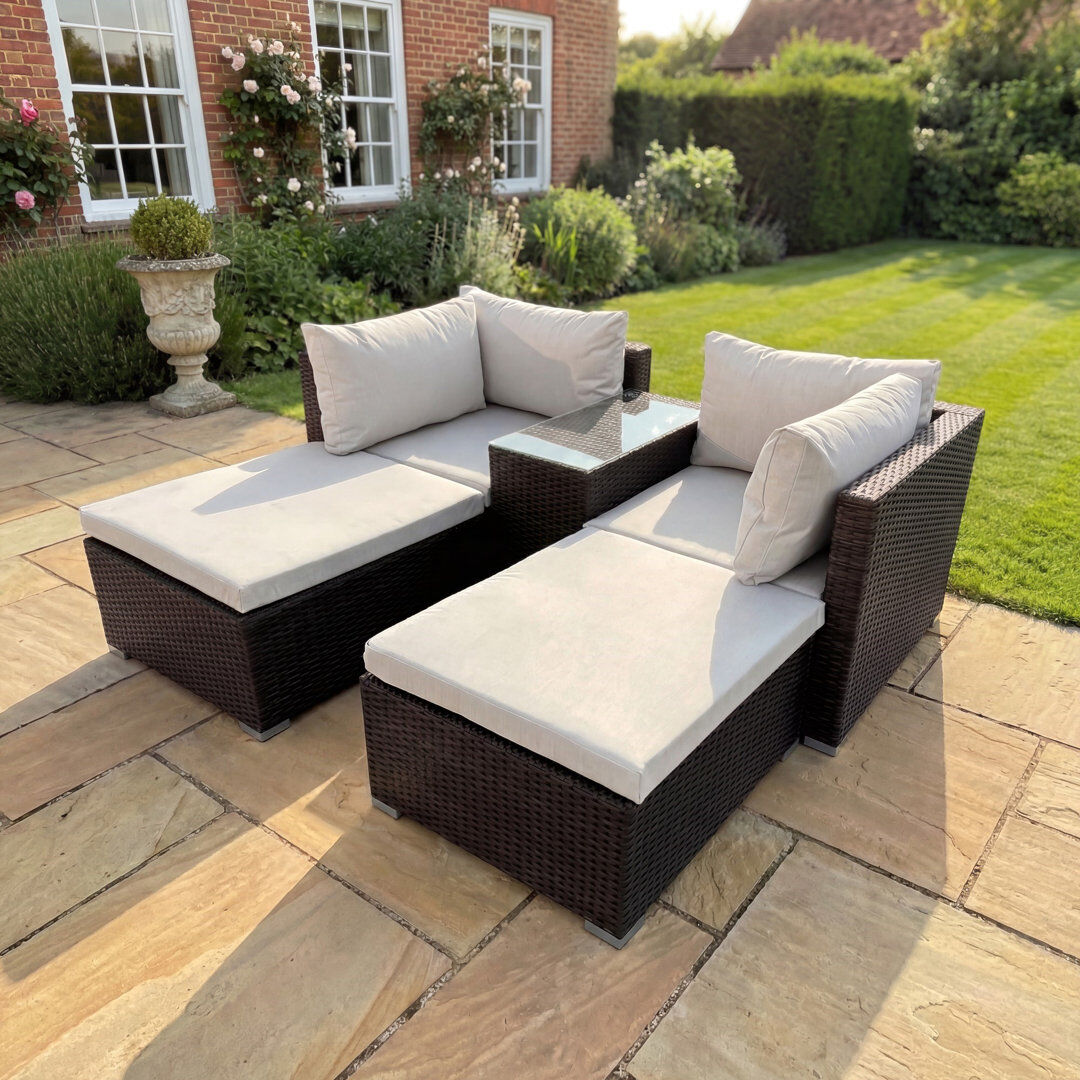 Lark Manor Bastia 5 Piece Outdoor Seating and Table Set Cream 2