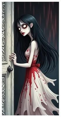 Inspired Finds Scary Halloween Door Cover Cemetery Pumpkin Moon Night Backdrop scary Ghost Girl