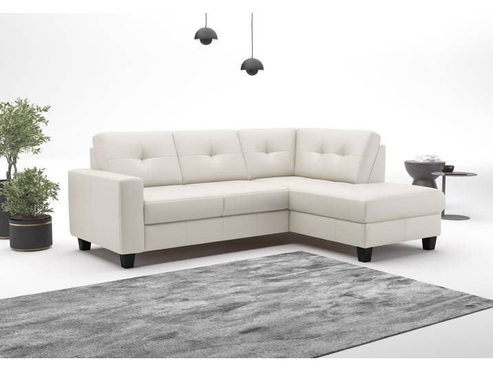 Ecksofa, Reinweiß, 226x170 cm, Naturleder, Ottomane Rechts, Modern