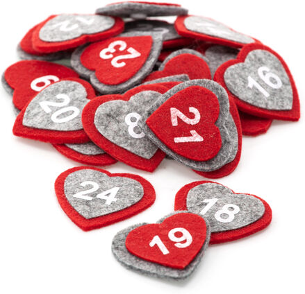 Adventskalenderzahlen "Herzen" aus Filz, 4,5 cm