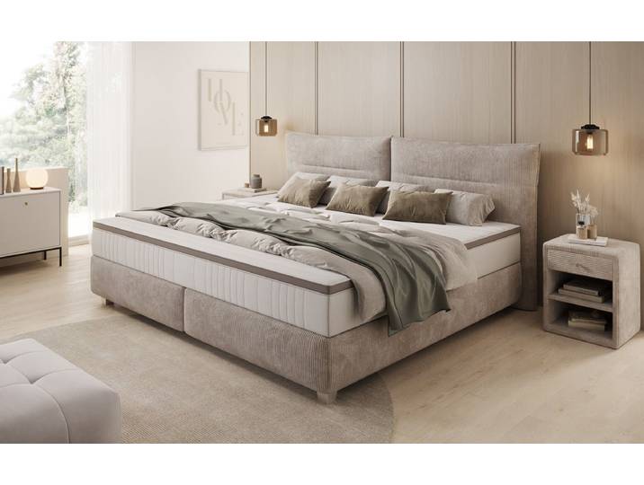 Familien Boxspringbett Aurelio in 220-240x200 in Cord - 240x200 - Braun - H2 (Weich) - Luxusbetten24