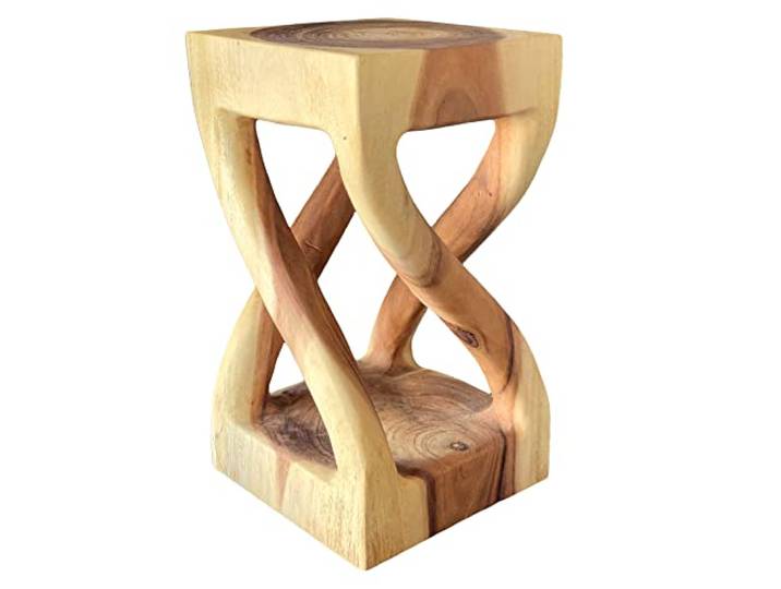FaHome Beistelltisch Holz - Holzhocker Gedreht (50x28x28cm) - Hocker aus massivem Suarholz - Handgefertigter Beistelltisch - Vielseitiger Couchtisch in Premiumqualität