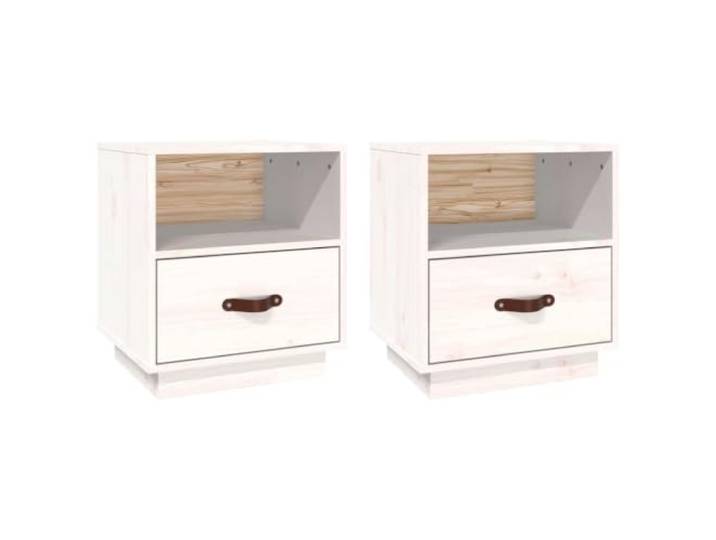 Tmriohed Nachttisch 2er Set Weiß 40x34x45 cm Massivholz Kiefer Praktisches 2er-Kommoden-Set fürs Schlafzimmer mit offener Ablage und Schublade für ordentliche Aufbewahrung am Bett.