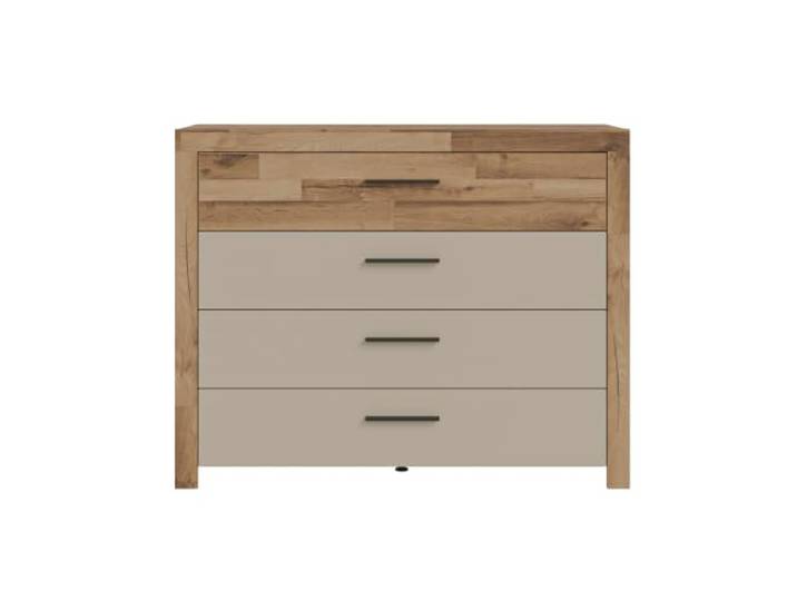 Forte RICCIANO Sideboard 100 120, Moderne Kommode mit 4 geräumigen Schubladen, Holzwerkstoff, Stabeiche Holzdekor/Kaschmir Beige, 111 cm breit x 88,1 cm hoch x 41 cm tief